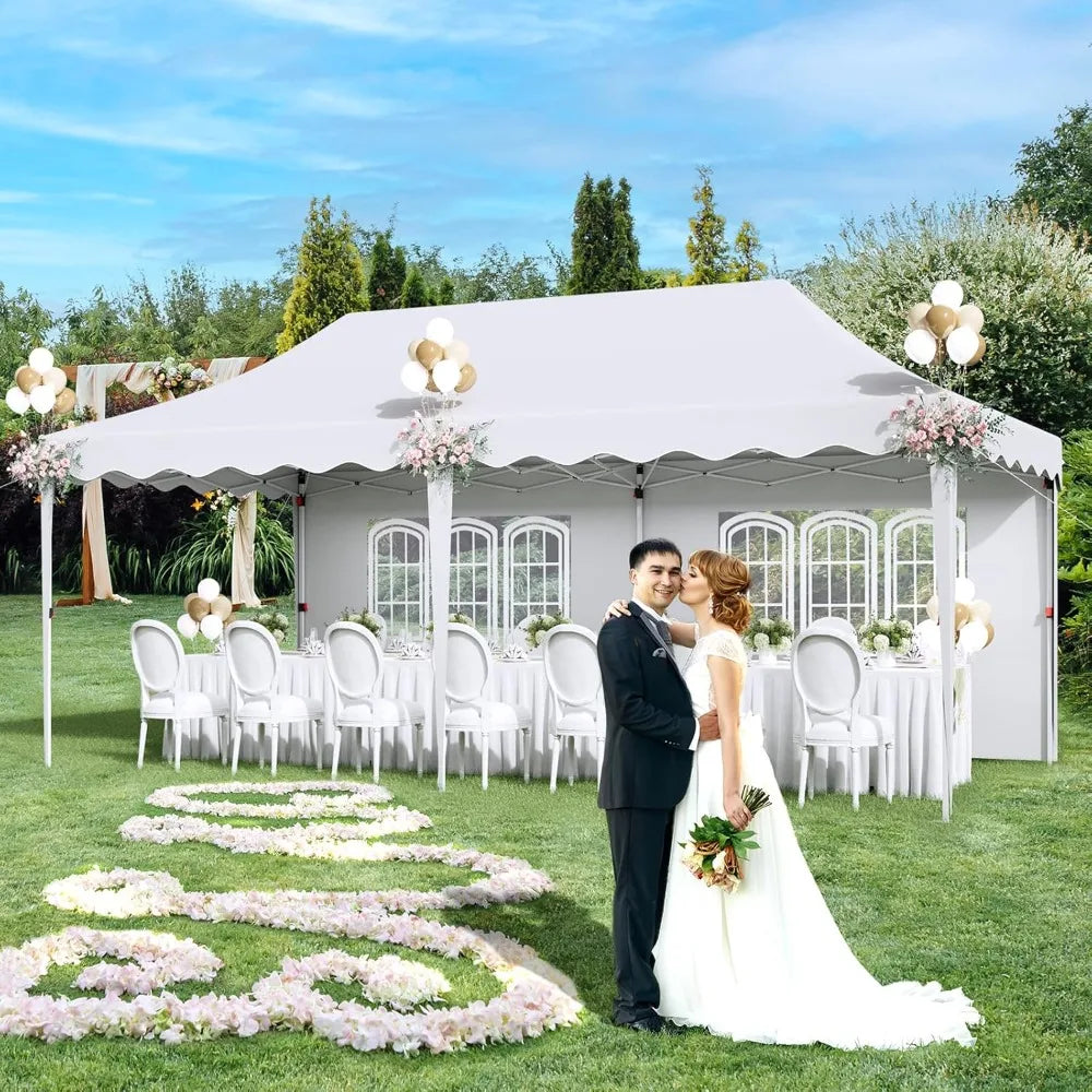 10'×20' Pop Up Canopy, Large Wedding Commercial Instant Tent Carport, Party Easy Up Sun Shelter with Windows & Sidewalls, Carry Bag