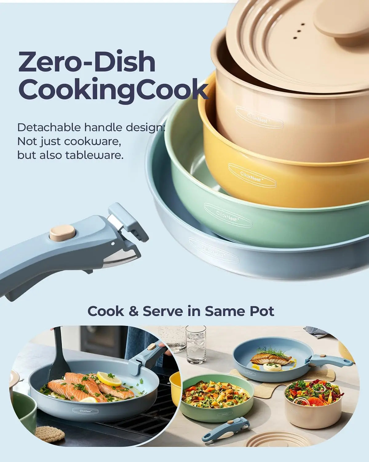Ceramic Cookware Set, Detachable Handle Pots and Pans Non-Stick, 12-Piece Camping Cooking Set Nonstick with Storage Bag, Anti-Scratch