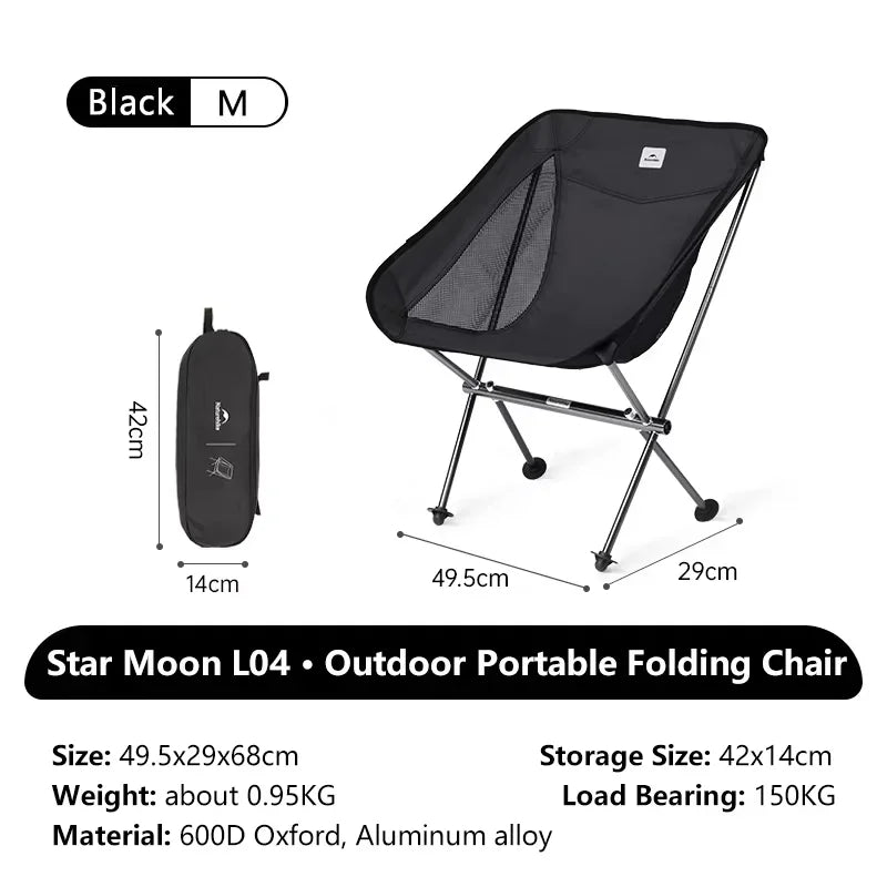 Ultralight Folding Chair L04 150kg Load Capacity for Fishing, Picnic, Outdoor Hiking Moon Chair Portable Relax Chair