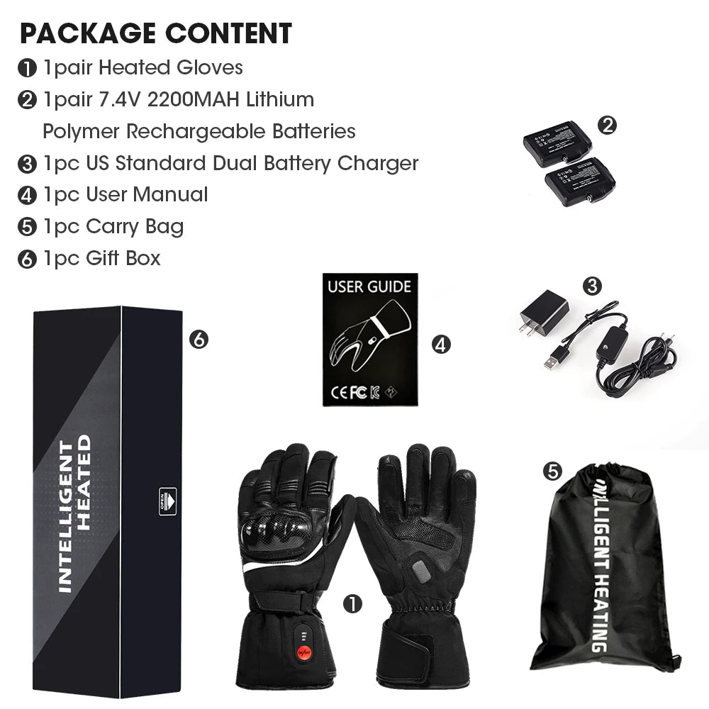 100% Waterproof Motorcycle Gloves Heated Guantes Bike Riding Heating Gloves With Battery Warmer Hand Joints Leather