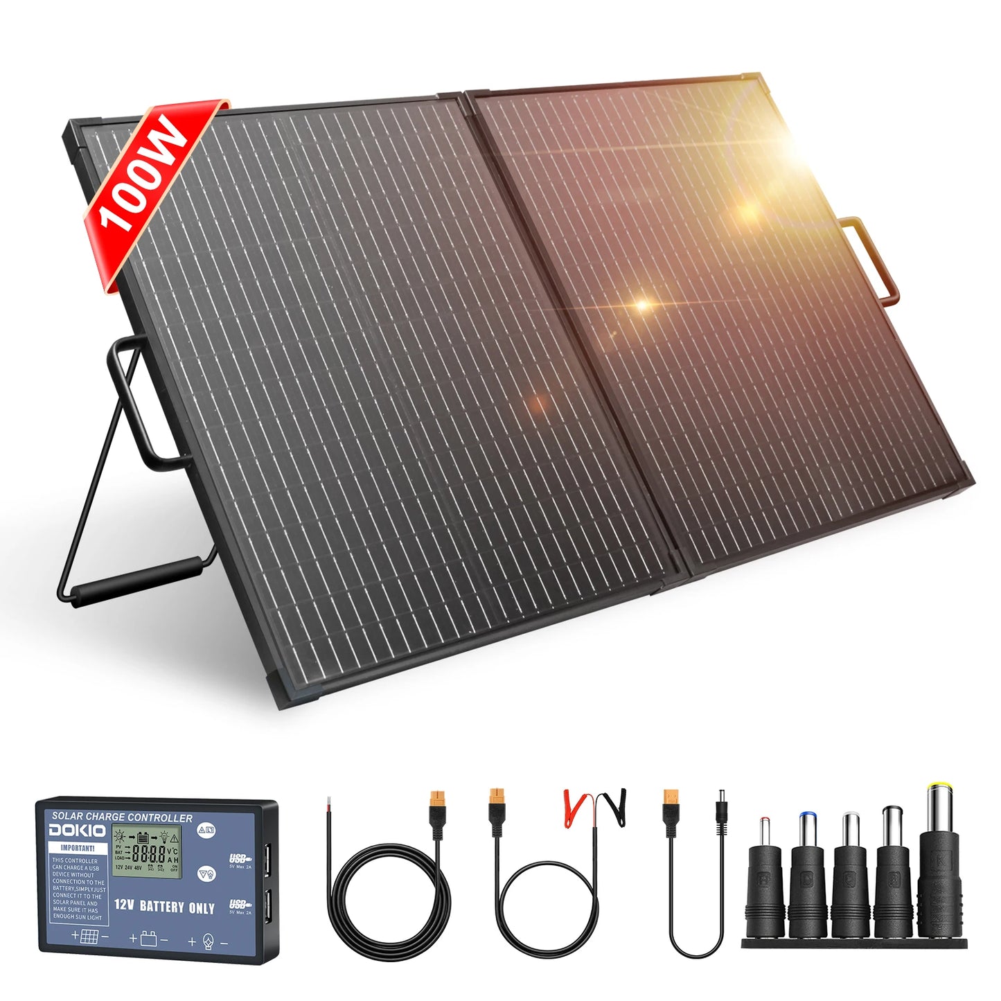 100W Portable Foldable Solar Panel Kit | For Camping/RV/Emergency | Includes 12V Controller