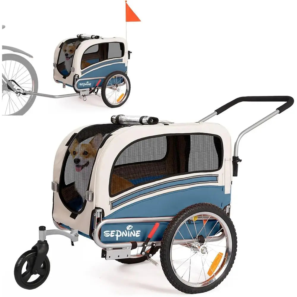 2-in-1 Pet Bicycle Trailer with a 6" Stroller Wheel, Suitable for Small and Medium Dogs, Carrier Up to 66/88 LBS, Easy Folding Cart