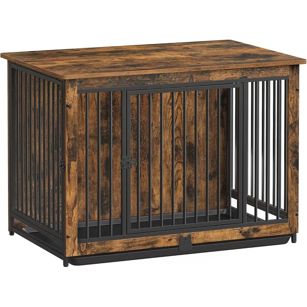Rustic Brown 38 Dog Crate with Removable Tray, Suitable for Dogs up to 70 lbs, Double Door Kennel Furniture