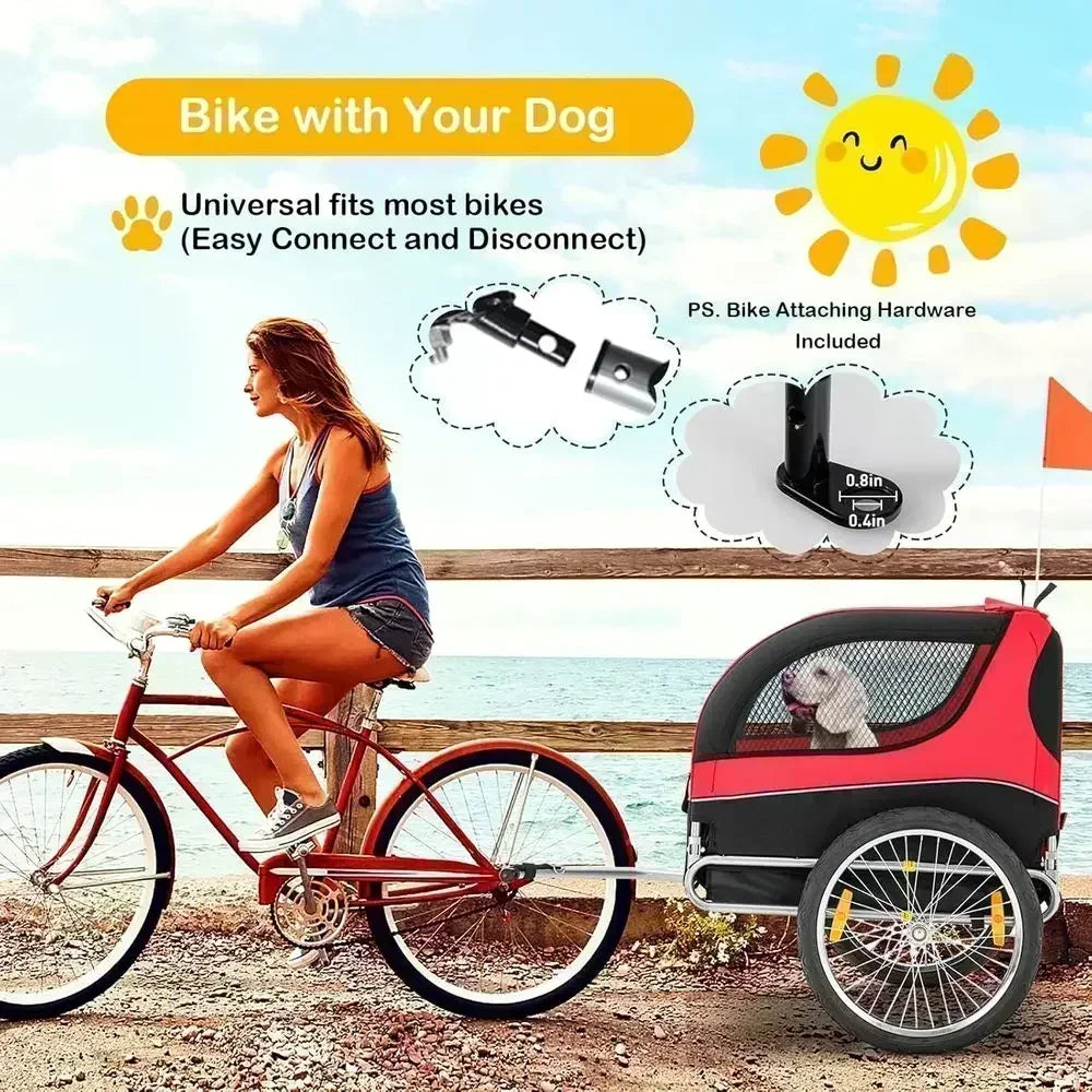 Pet Bicycle Trailer - 3-Wheeled Cart for Dogs, Safe, Easy Setup, Foldable Storage