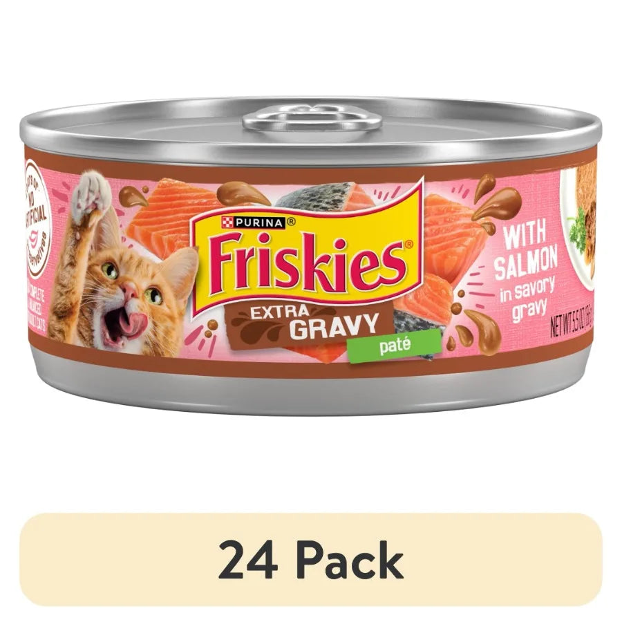 24 pack Extra Gravy Pate With Salmon, Wet Cat Food, 5.5 oz Cans