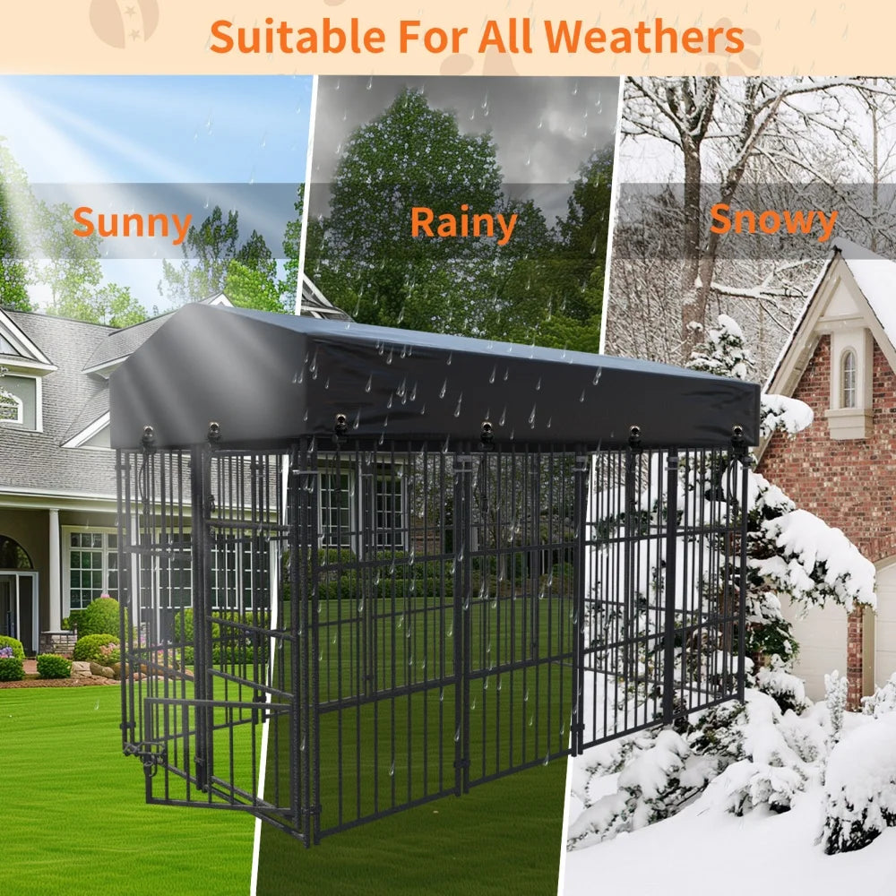 Heavy-Duty Large Dog Kennel Pet Welded Metal Playpen Animal Cage with Roof Cover Pet Run Enclosure Playpen House Outdoor Indoor