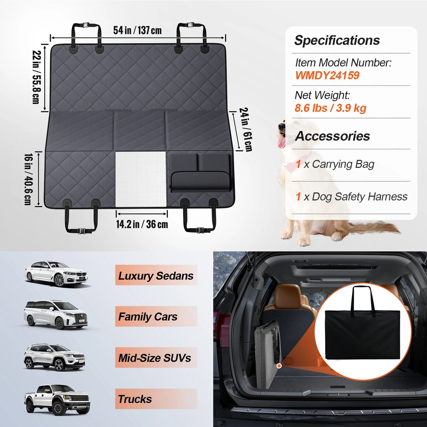 Back Seat Extender for Dogs Dog Hammock for Car Back seat Waterproof Hard Bottom Dog Car Seat Cover for Back Seat
