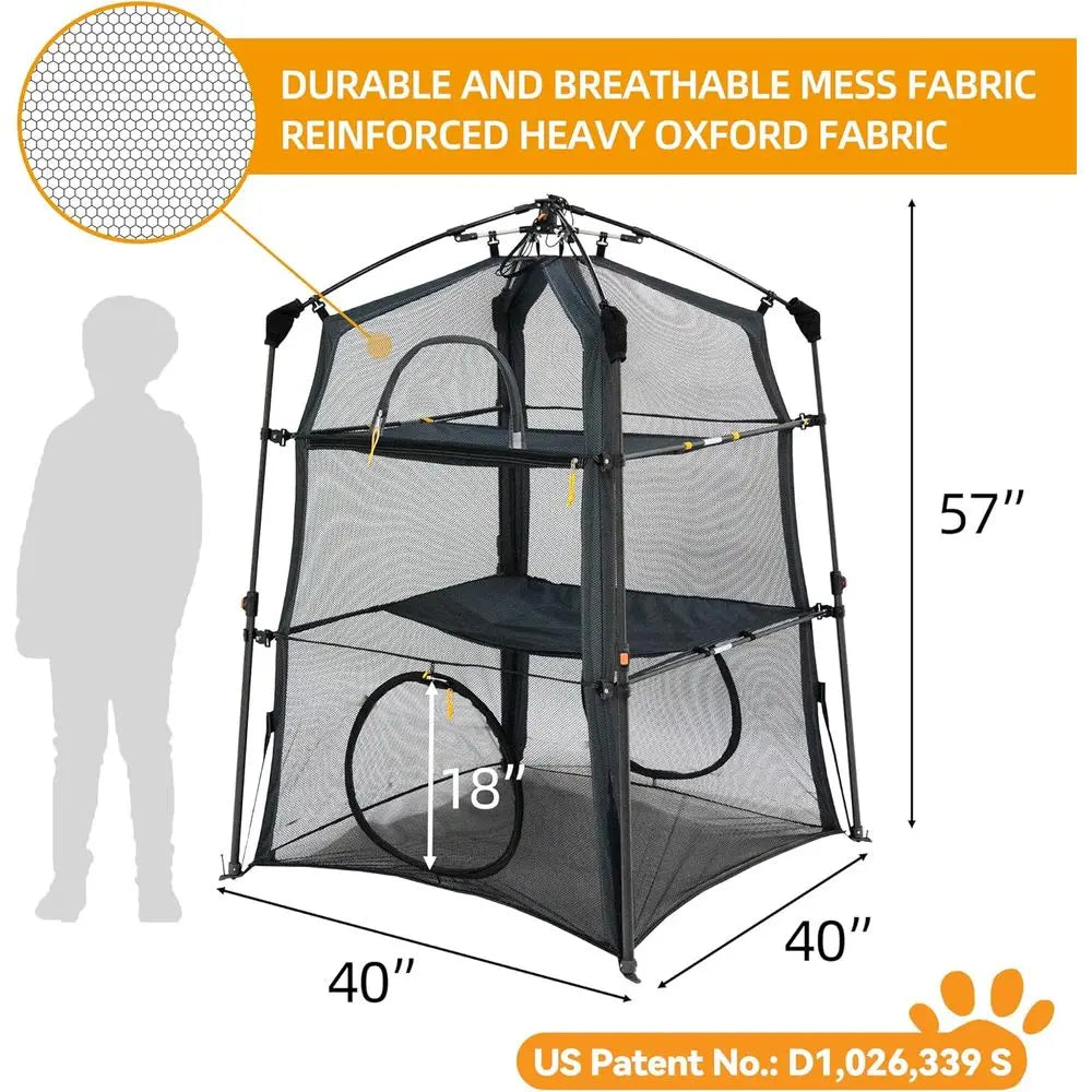 X-Large Foldable 3-Tier Cat Enclosure with Indoor/Outdoor Use, Portable Catio, and Dual Door Design