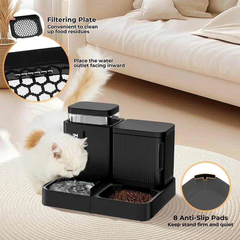 2-in-1 Gravity Dog Feeder & Water Dispenser, 180° Rotatable, Large Capacity 1.6 Gal x2, Self Feeding for Small Dogs & Puppies, Black