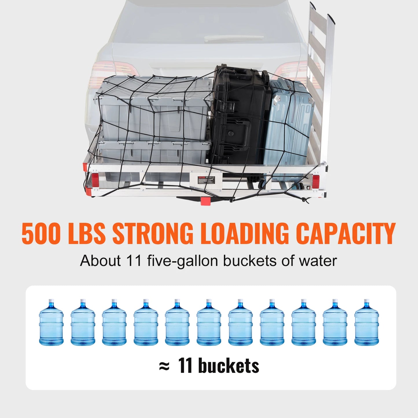 47/53/60 in Hitch Cargo Carrier 400/500lb Capacity Trailer Hitch Mount Aluminum Cargo Basket for Truck Pickup Camping