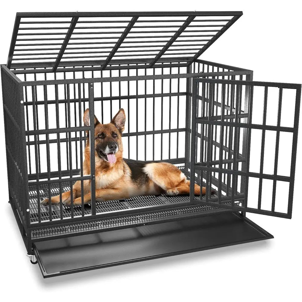 54/48/42/38 inch Heavy Duty Indestructible and Escape-Proof Dog Crate Cage Kennel for Large Dogs, High Anxiety Dog Crate
