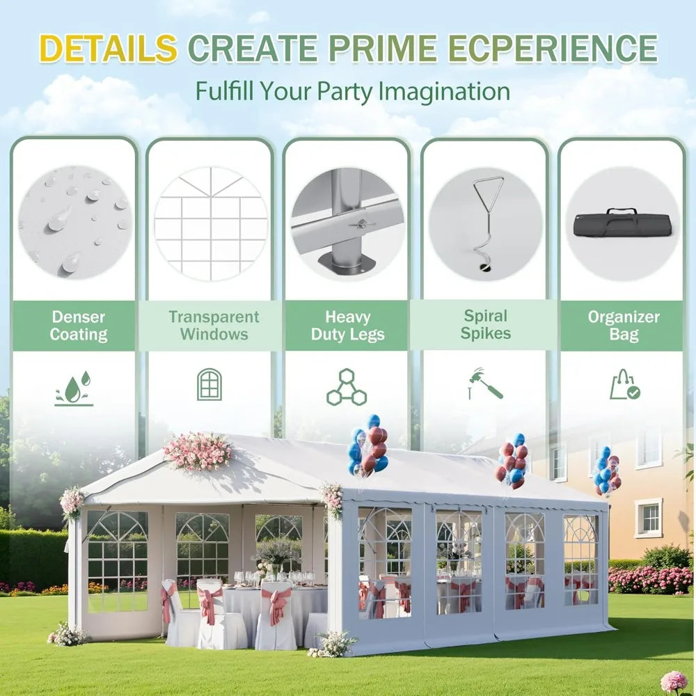 13' x 26' Party Tent Heavy Duty Outdoor Wedding Tent with Removable Sidewall, Outdoor Gazebo Event Shelter Canopy, Large Tent for Weddings, Birthdays