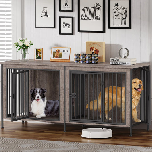 Heavy-Duty Dog Crate Furniture for 1/2 Dogs, Multi-Functional Dog Kennel Table as TV Stand/Plant Stand, for Small, Medium, Large Dog