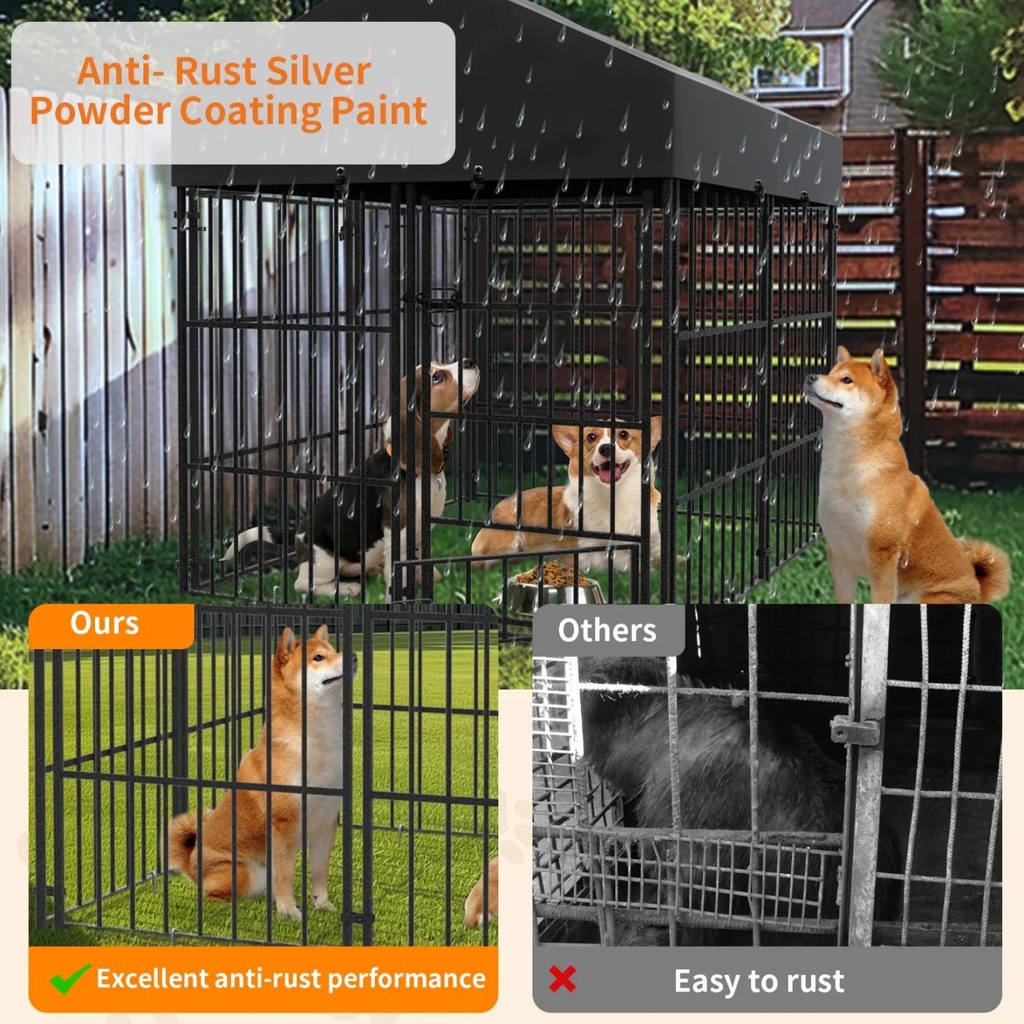 XS-L  Outdoor Dog Kennel with Roof Heavy Duty Metal Dog Crate Playpen for Medium Large Dogs Chicken Duck Enclosure Run