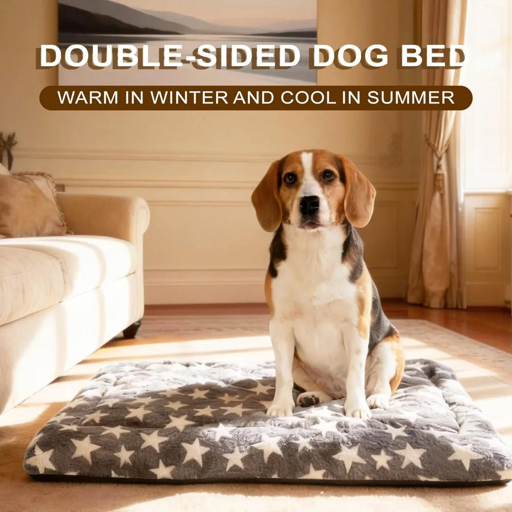 4 Piece Washable Dog Bed Mat with Anti-Slip Bottom, Deluxe Plush Memory Foam Crate Pad, Waterproof Outdoor Kennel Mat for Dogs & Cats, Large, Medium, Small Puppy Size 30" x 20"