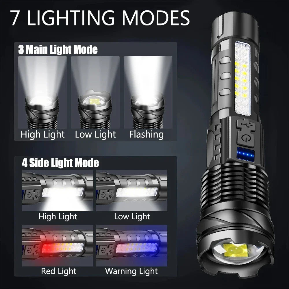 Ultra-Bright LED Flashlight Rechargeable Handheld Torch Strong Light Long Range Tactical Emergency Lamp Outdoor Camping Lantern