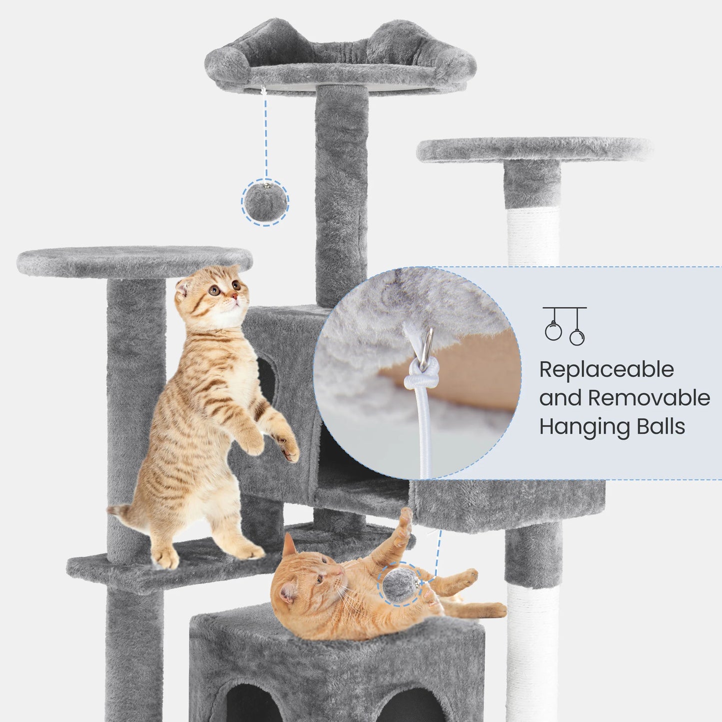 54" Indoor Cat Tree Tower Multi-Level with Sisal Scratching Post Round Platform Condo with Climbing Ladder Toys For Home