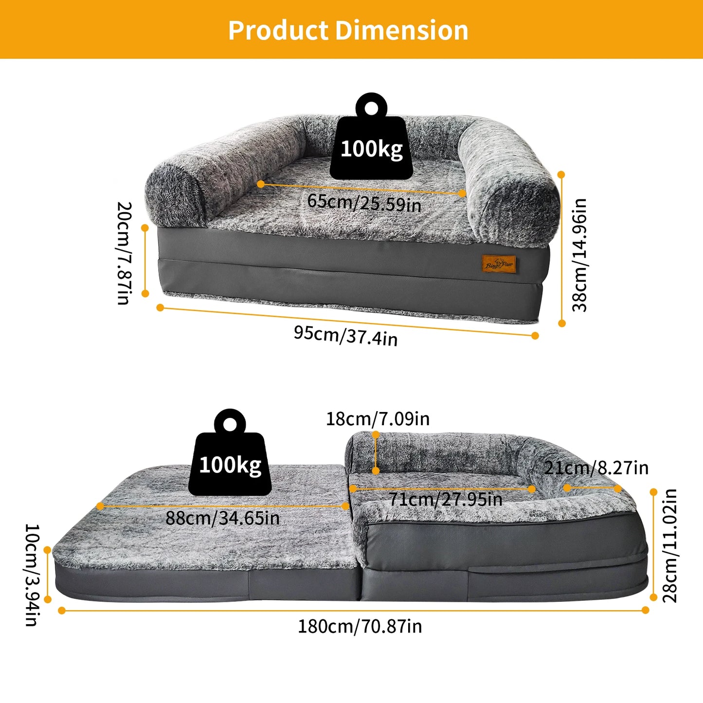 180cm Long Human-Size Giant Dog Bed Calming Pet Dog Bed Plush Cover Orthopedic Sponge Base with Foldable Design for Winter, Keep Warm
