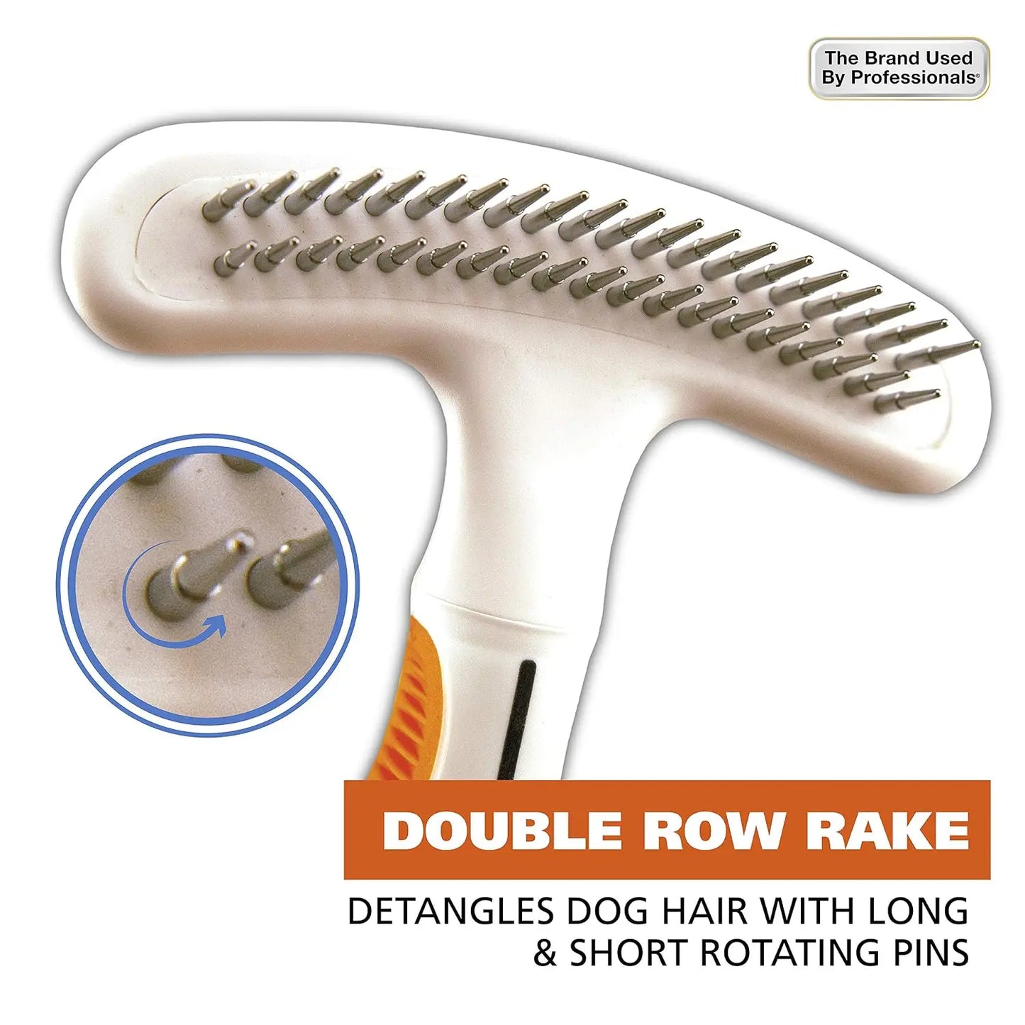2-in-1 Double Row Pet Rake & Deshedding Blade for Dogs & Cats, Removes Loose Fur, Reduces Shedding, Ergonomic Grip