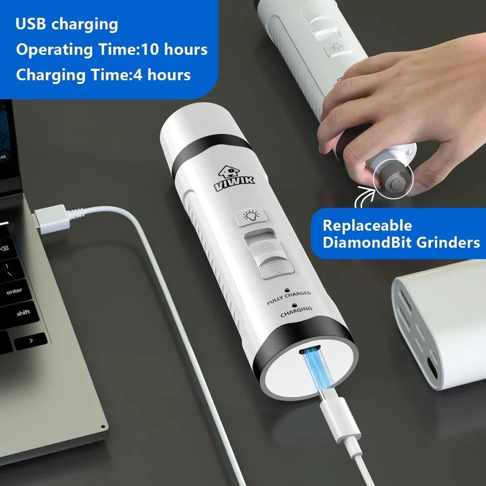 2-Speed Electric Dog Nail Grinder with LED Light, Quiet Rechargeable Pet Nail Trimmer for Small to Large Dogs & Cats, Grooming Supplies