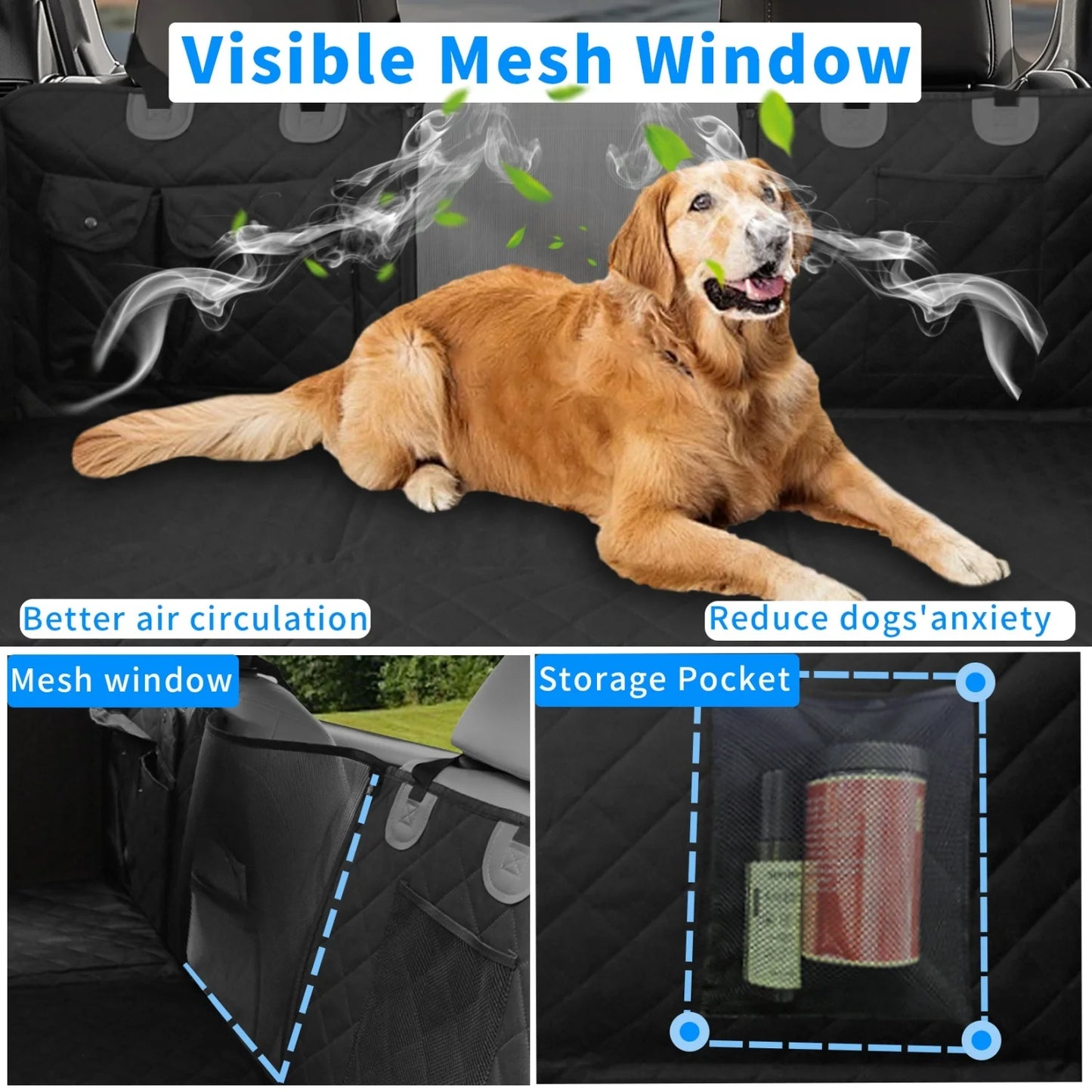 Large Dog Car Seat Cover Back Seat Extender Backseat Protection for Cars with Pockets Hard Bottom Waterproof Scratch-Proof Dog Hammock