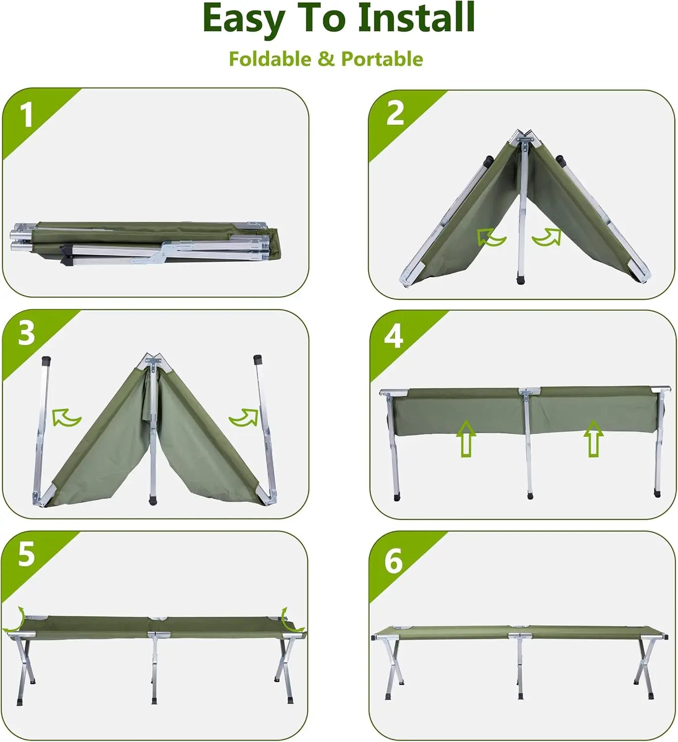 25" Wide Folding Camping Cot with Carry Bag for Adults, Heavy Duty 330lbs Capacity, Instant Setup Portable Travel Bed, Compact Lightweight for Camping Guest Backyard Office