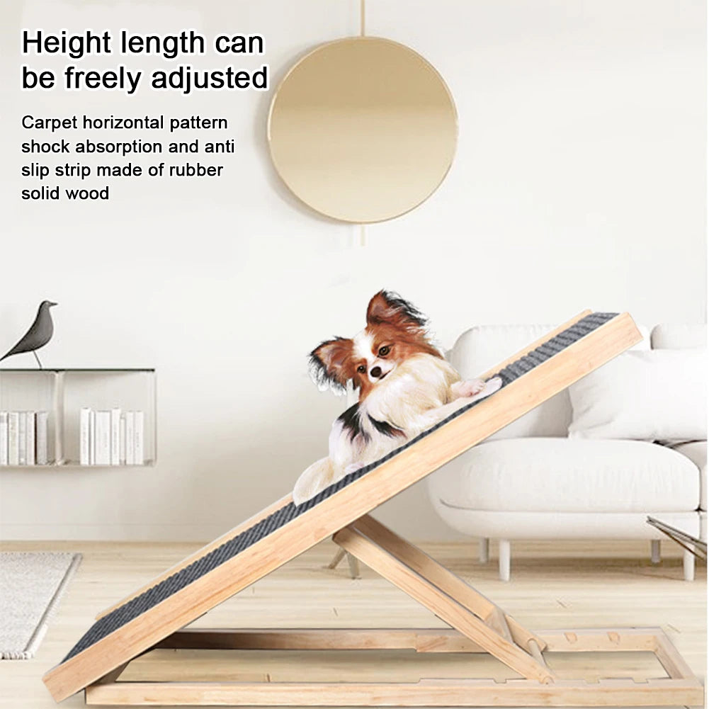 Wooden Folding Dog Ramp 3/4 Levels Height Adjustable Portable Pet Ramp Non-Slip Versatile for Indoor High Bed Couch