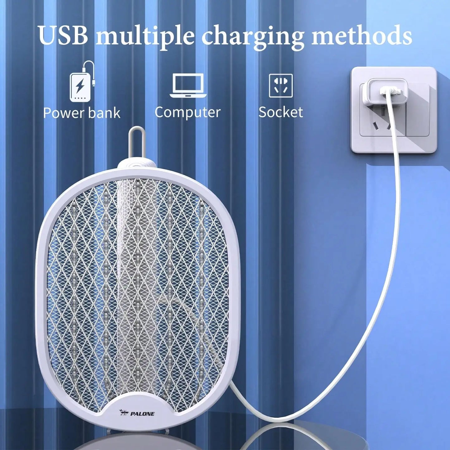Bug Zapper Electric Fly Swatter, Foldable Fly Zapper, 4000V Mosquito Killer With 3 Layer Nets, USB-C Fly Killer Flying Insects Control For Indoor Home And Outdoor