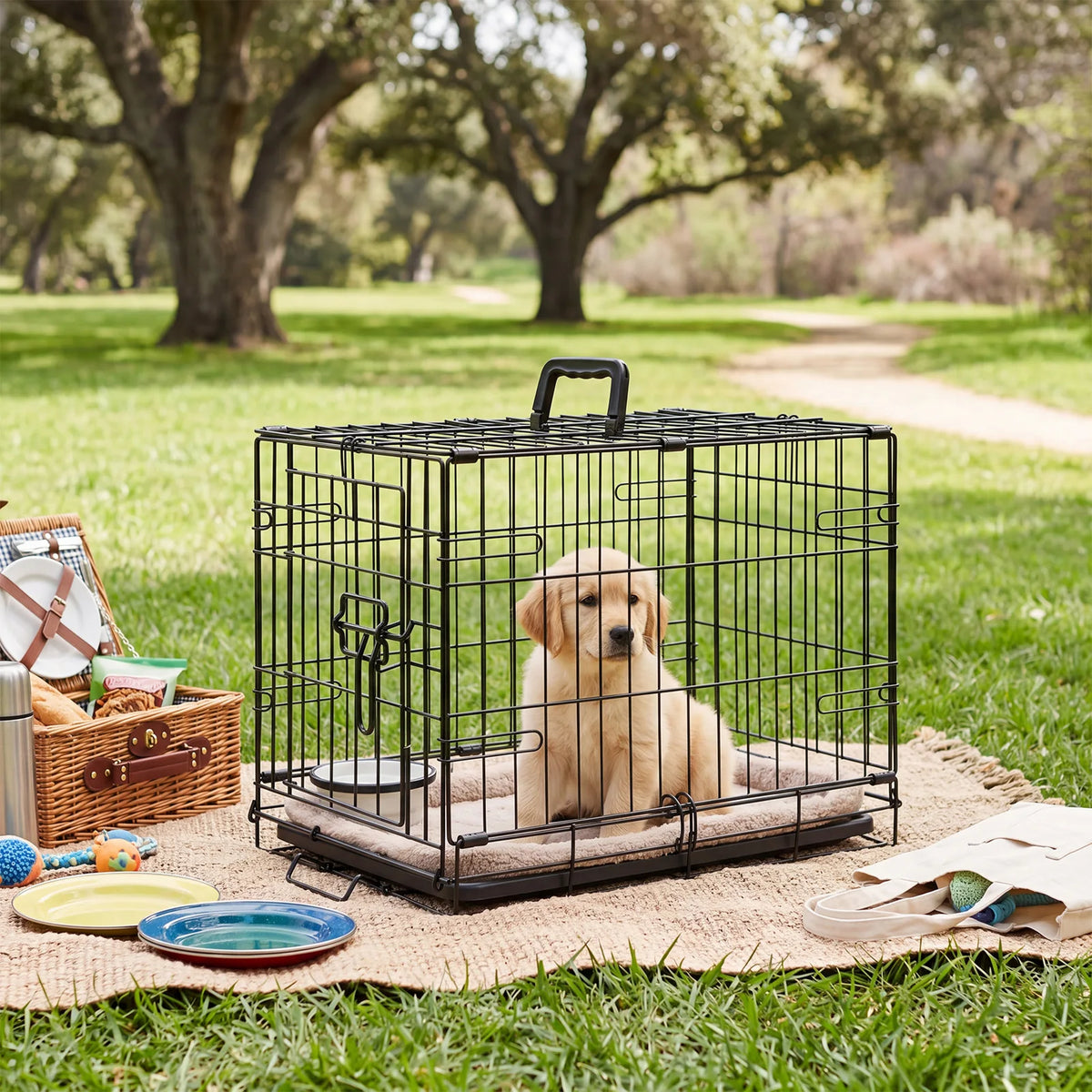 18 Inch Single-Door Dog Crate Metal Pet Kennel with Secure Lock Foldable Removable Tray for Easy Cleaning Portable Puppy Cage for Small Dogs