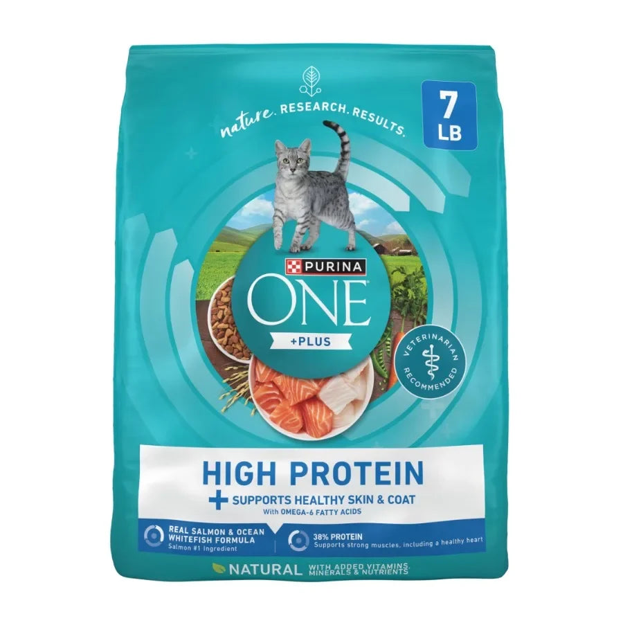 Plus Natural High Protein Dry Cat Food Salmon and Ocean Whitefish Skin and Coat Health Formula, 7 lb Bag
