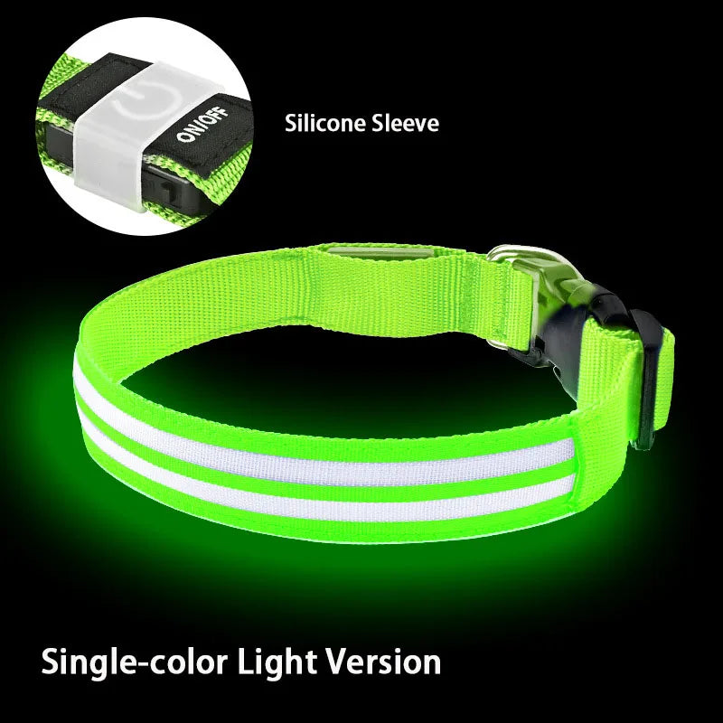 Light Up Dog Collar for Night Walk Color LED Glowing Pet Safety Collar Rechargeable Dog Necklace with Dog Harness Dog Leash Ring