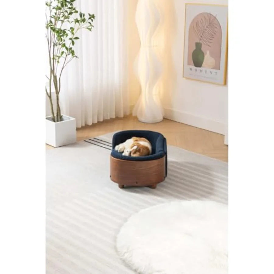Scandinavian Style Elevated Dog Bed Pet Sofa with Solid Wood Legs Walnut Bentwood Frame Cashmere Cushion Small Size Modern Mini