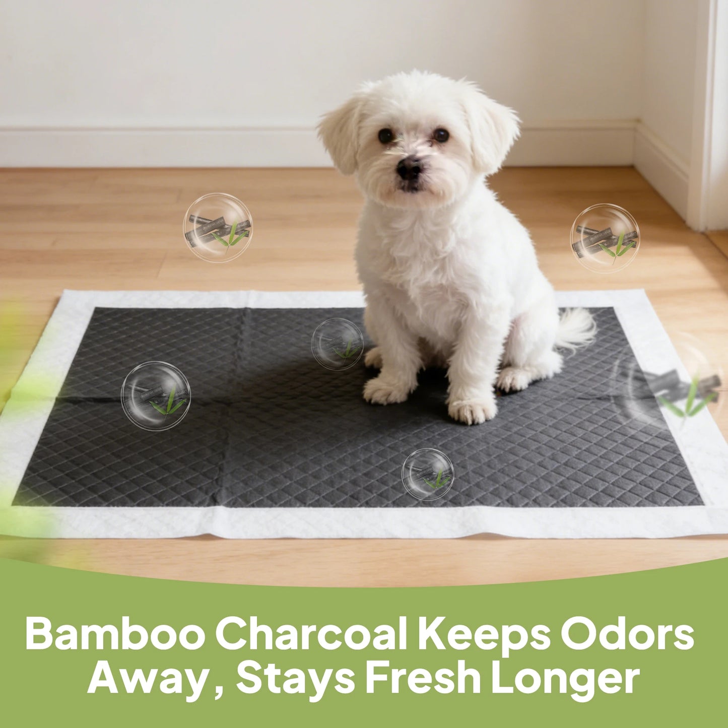 50pcs Activated Bamboo Charcoal Disposable Pet Underpads, Super Absorbent Odor Control Puppy Training Pads, Leakproof Anti-Slip Dog Pee Mats for Small Medium Large Dogs，Ultra Absorbent Waterproof Anti-Slip Puppy Potty Train