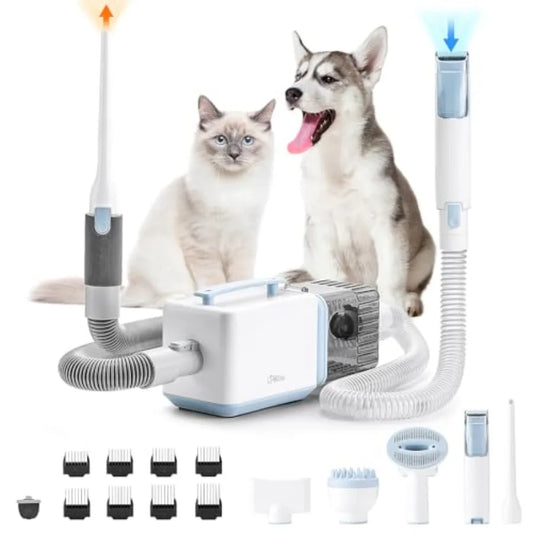 D23 Pro Pet Grooming Kit for Dogs: Vacuum Dog Brush and Dog Trimmer with 95F-140F Adjustable Temperature 23000 PA Suction Adjustments