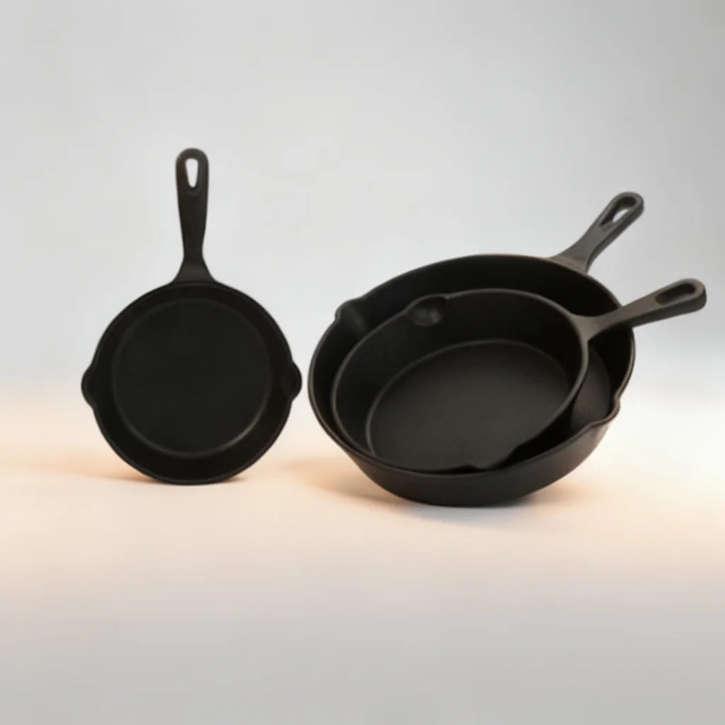 Durable Cast Iron Skillet Set 3-Piece 16cm 20cm 26cm Frying Pan Set for BBQ Grill Stove Cooking Indoor Outdoor Must Have