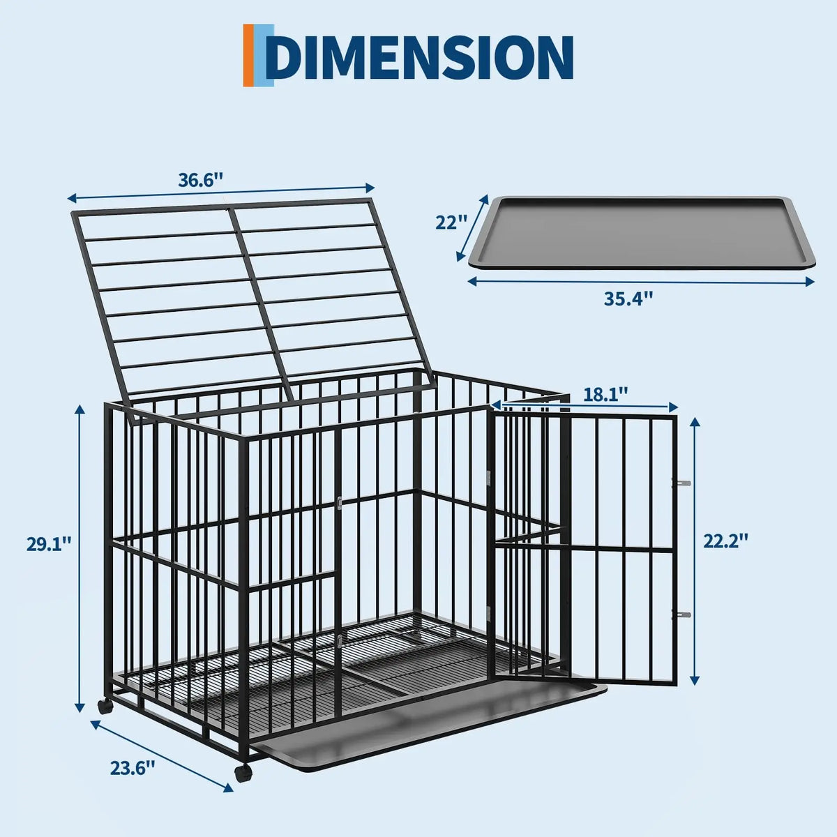 36 Inch Heavy-Duty Stainless Steel Dog Crate Escape-Proof Stackable Indoor Kennel with Double Locking Doors, Removable Tray, Openable Top and Lockable Wheels for Small Dogs