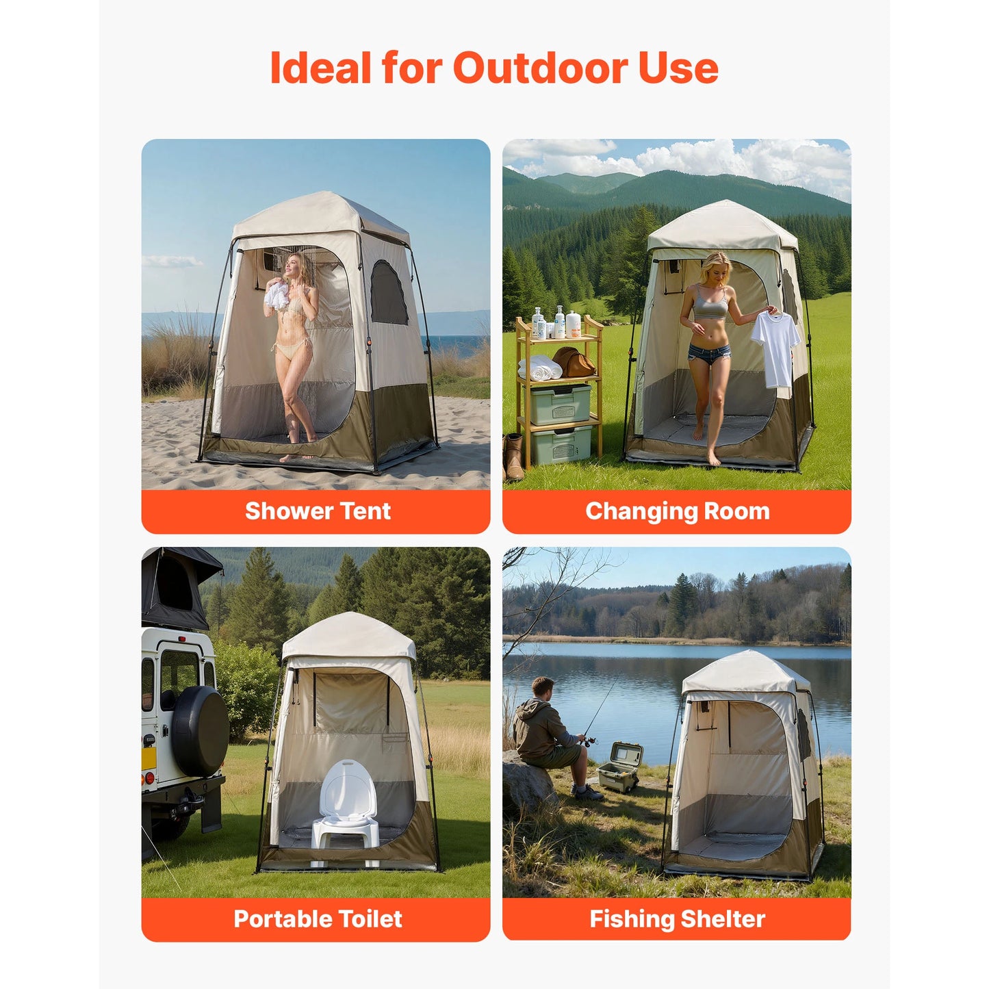 Camping Shower Tent 1 Room Foldable Privacy Tent Changing Room with Ground Stakes Ropes Carry Bag and Crossbar