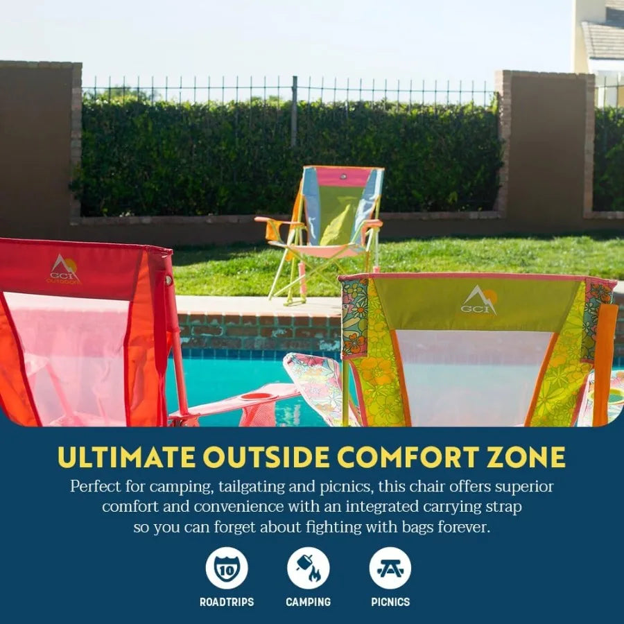Comfort Pro Rocker Camping Chair for Outdoor Adventures: Portable Folding Rocking Chair with Durable Armrests and Built-in Drink Holder