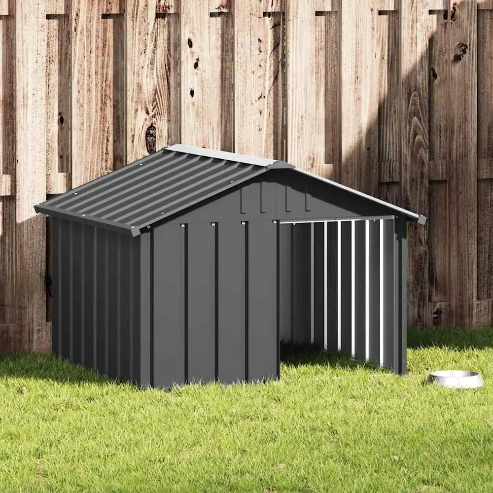Dog House, Outdoor Pet Kennel with Weatherproof Roof, Durable Outdoor Puppy Shelter Kennel or Pet, Anthracite Galvanized Steel