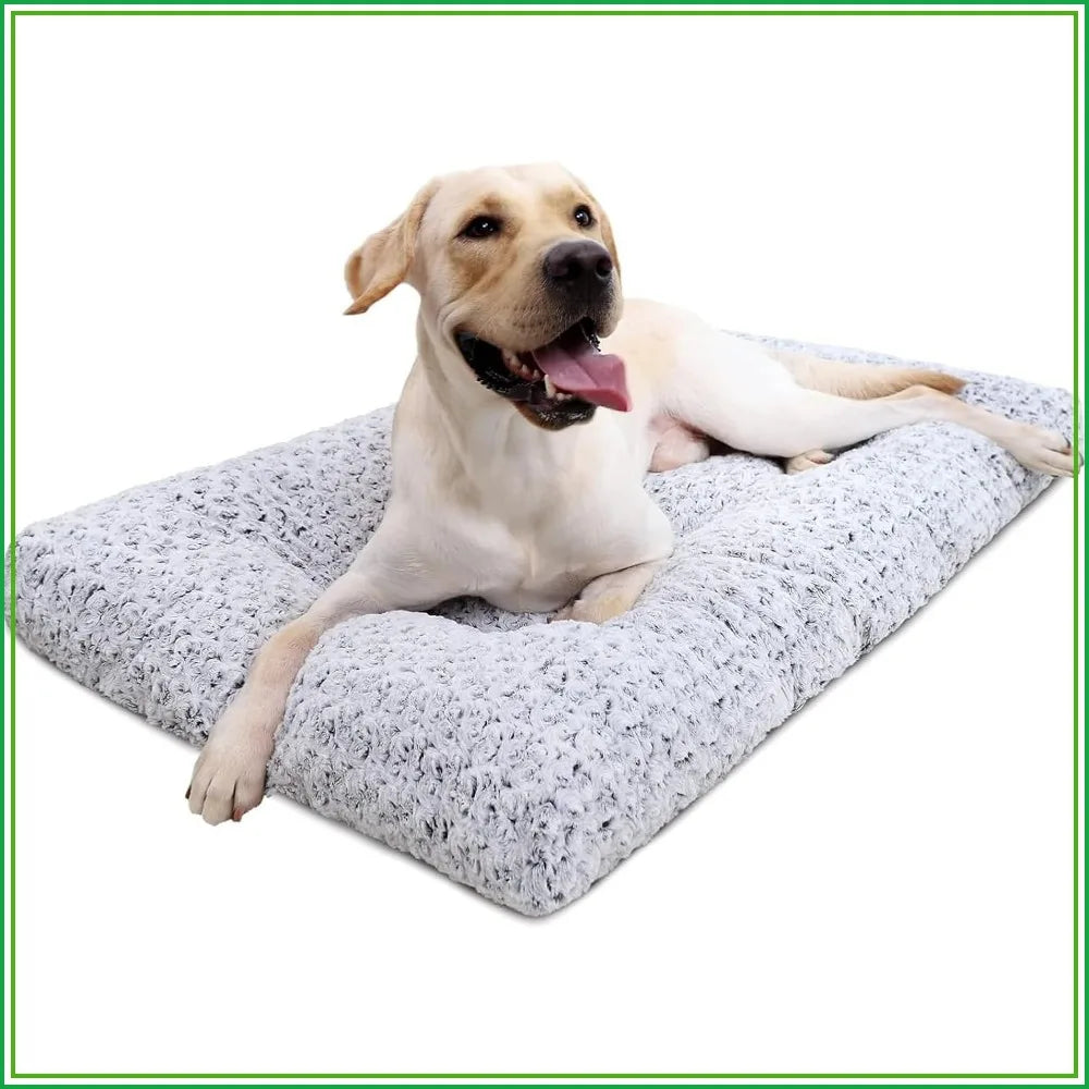 Washable Dog Bed Deluxe Plush Crate Pad Anti-Slip Pet Sleeping Mat for Large, Medium, Small Dogs, 35" x 23" Gray