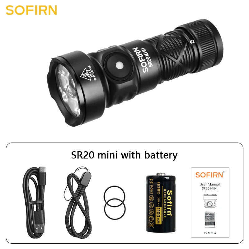 SR20 MINI Flashlight 1200lm CSP2323 LED Light 18350 USB C Rechargeable Torch 5700K With Red Light and Magnetic