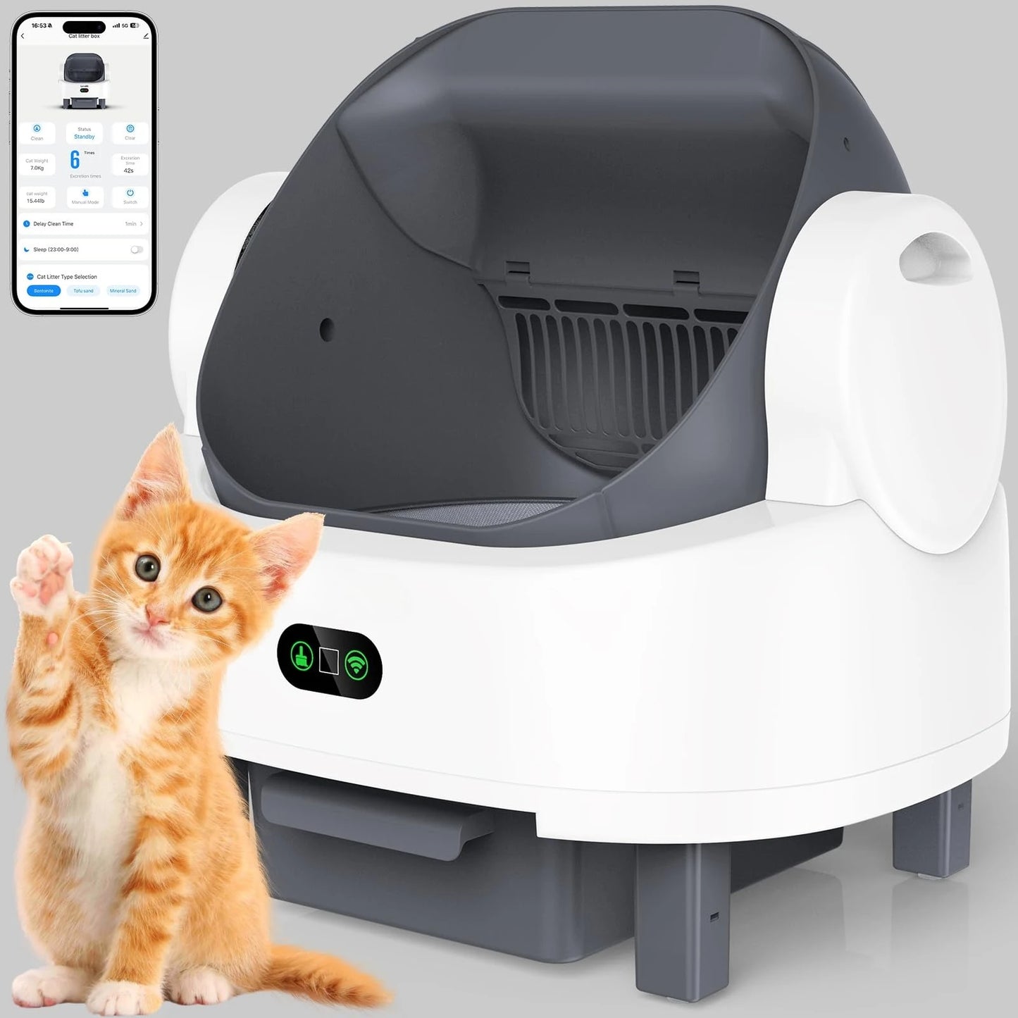 Automatic Litter Box, Open Top Large Self-Cleaning Cat Litter Box for Multi Cats, APP Control & Multiple Safety, Customized