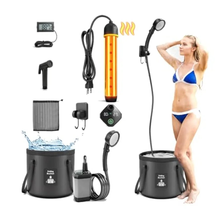Upgraded Portable Shower With Heater for Camping 6000mAh Rechargeable Camping Shower Pump With LED Display 3 Spray Modes