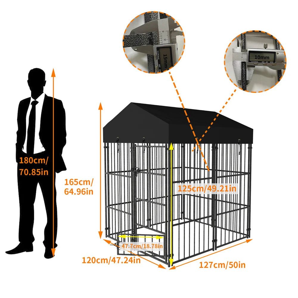 A Heavy-Duty Large Dog Kennel Pet Welded Metal Playpen Animal Cage with Roof Cover Pet Run Enclosure Playpen House Outdoor Indoor