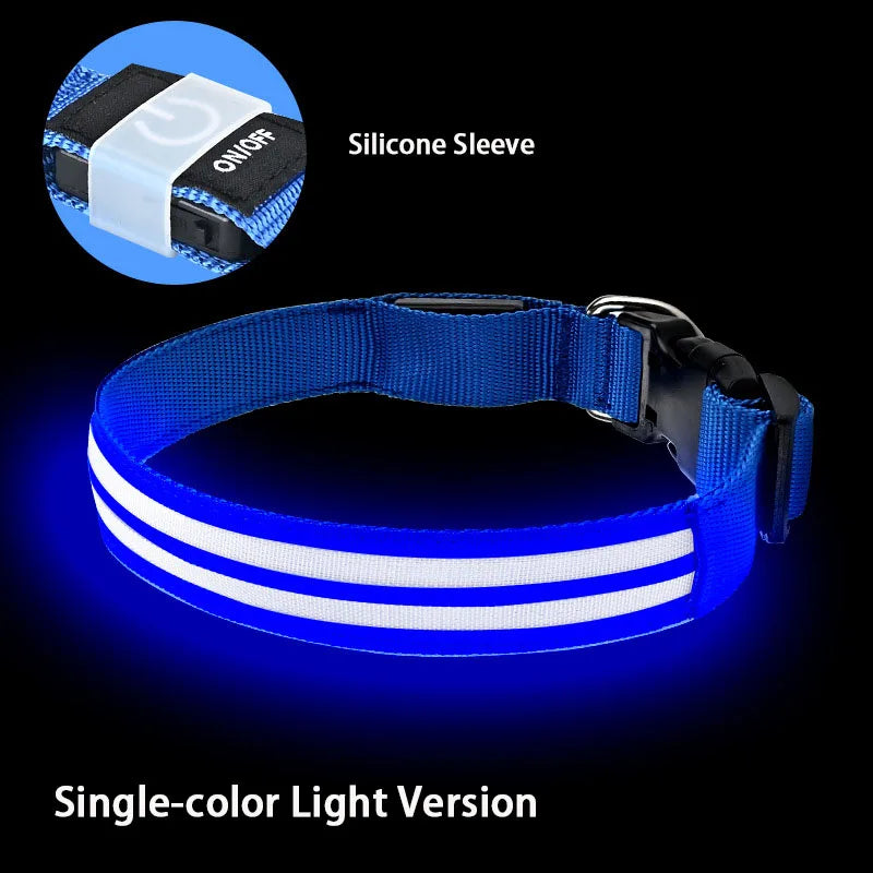Light Up Dog Collar for Night Walk Color LED Glowing Pet Safety Collar Rechargeable Dog Necklace with Dog Harness Dog Leash Ring