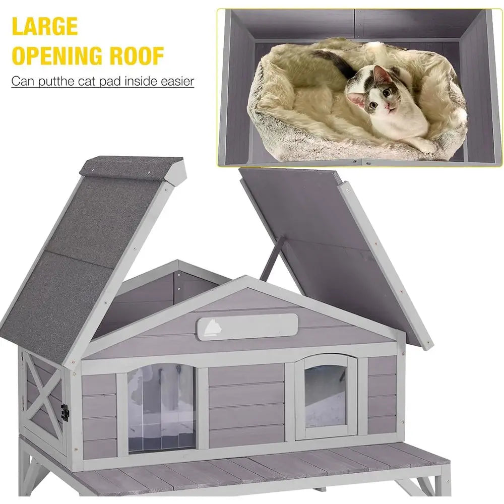 Large Wooden Outdoor Cat Shelter for All Weather Conditions