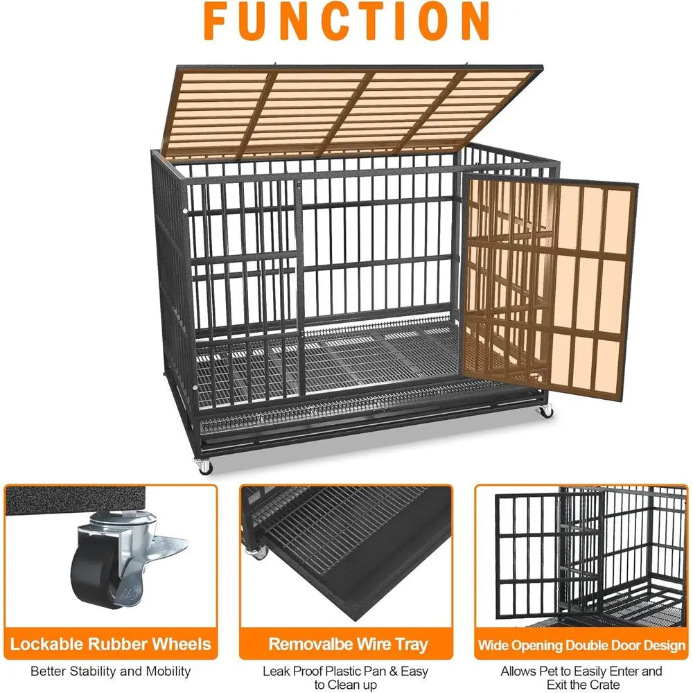 54/48/42/38 inch Heavy Duty Indestructible and Escape-Proof Dog Crate Cage Kennel for Large Dogs, High Anxiety Dog Crate