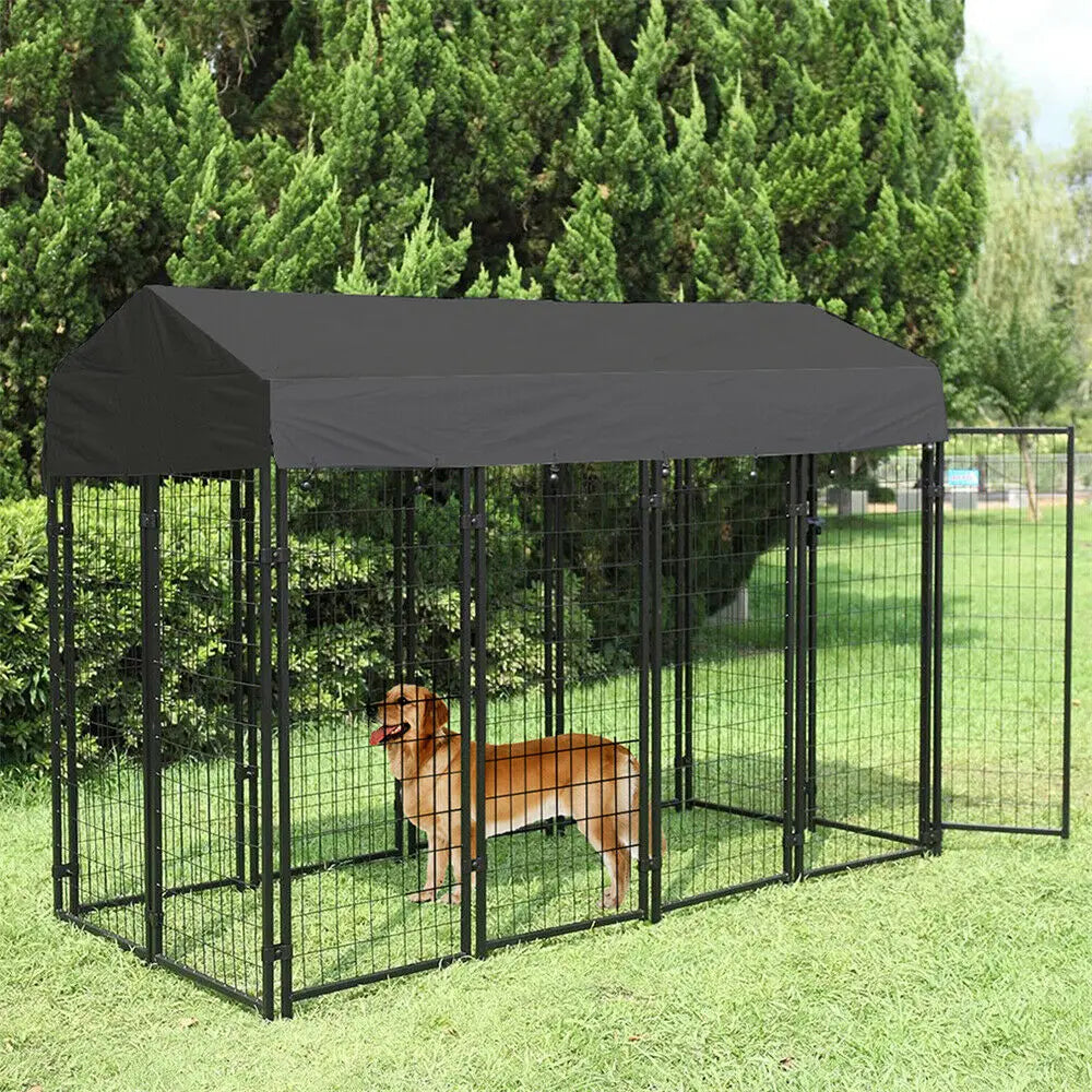 Large Dog Kennel Dog Crate Cage, Welded Wire Pet Playpen With UV Protection, Waterproof Cover, Metal and Roof Outdoor Heavy Duty