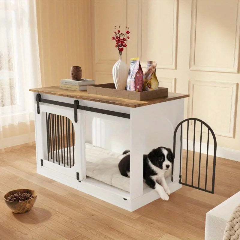 39.4" Dog Crate Furniture, Indoor Heavy-Duty Dog Crate for Small & Medium Dogs, Wooden Dog Kennel, White