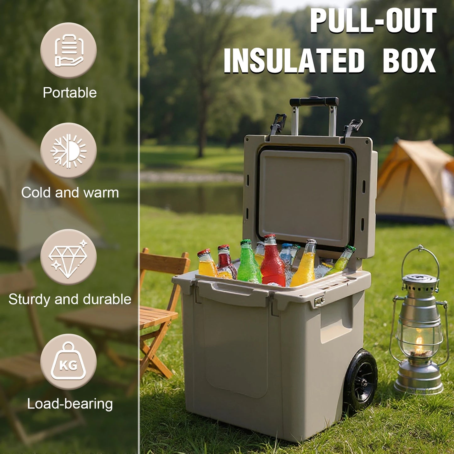 5L Insulated Rotomolded Coolers with Wheels and Handle Roller Cooler with Leak-Proof Tight Latches for Beach Camping Fishing